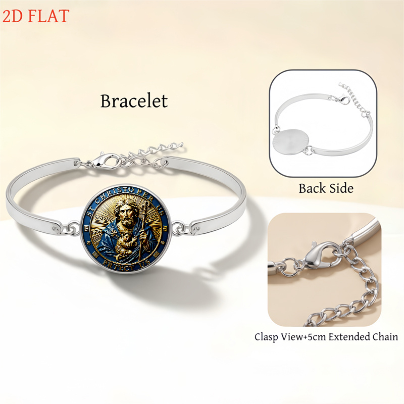 5pc St Christopher-Themed Women's Jewellery Set, Necklace, Earrings, Brooch & Bracelet